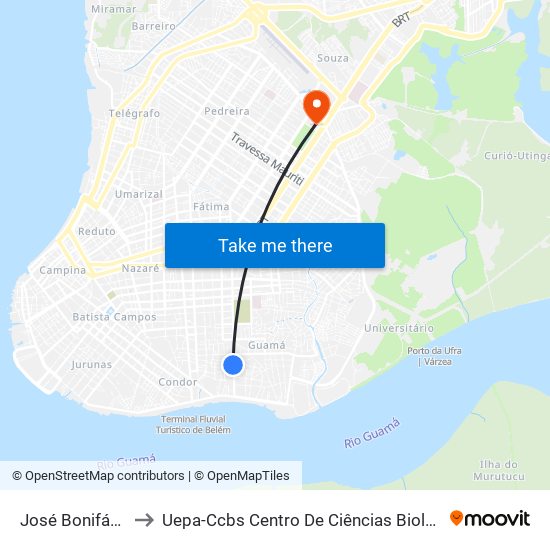José Bonifácio Com Paulo Cícero to Uepa-Ccbs Centro De Ciências Biológicas E Da Saúde Da Universidade Estadual Do Pará map