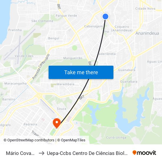 Mário Covas Com Rua Colômbia to Uepa-Ccbs Centro De Ciências Biológicas E Da Saúde Da Universidade Estadual Do Pará map