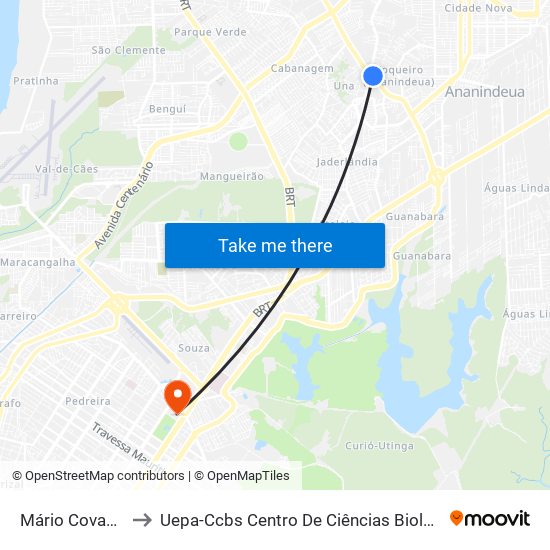 Mário Covas Com Transcoqueiro to Uepa-Ccbs Centro De Ciências Biológicas E Da Saúde Da Universidade Estadual Do Pará map