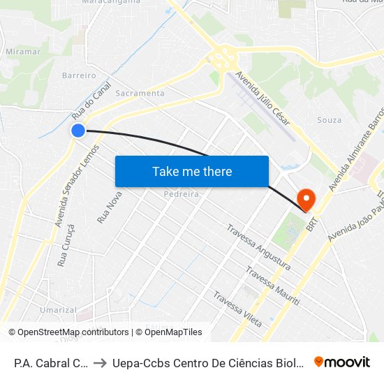 P.A. Cabral Com Barão Do Triunfo to Uepa-Ccbs Centro De Ciências Biológicas E Da Saúde Da Universidade Estadual Do Pará map