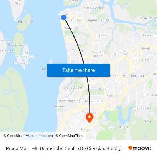 Praça Matriz De Icoaraci to Uepa-Ccbs Centro De Ciências Biológicas E Da Saúde Da Universidade Estadual Do Pará map