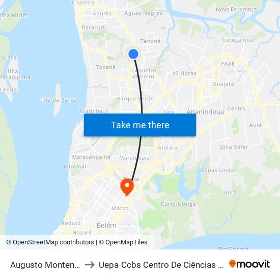 Augusto Montenegro Com Principal (Cj. Maguari) to Uepa-Ccbs Centro De Ciências Biológicas E Da Saúde Da Universidade Estadual Do Pará map