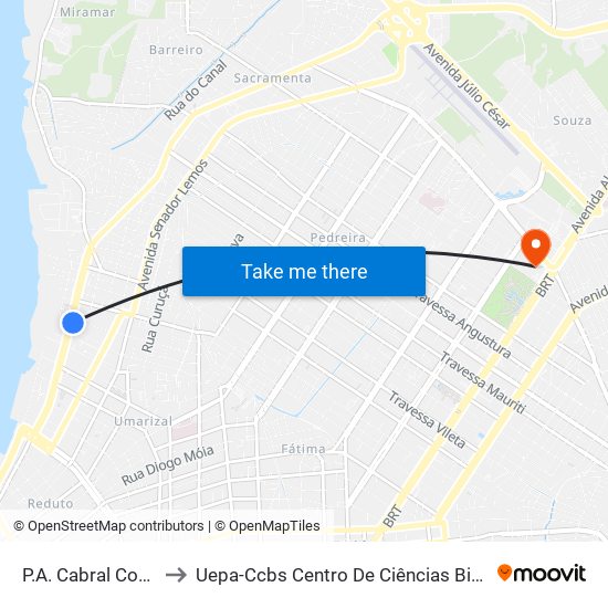 P.A. Cabral Com José Pio | Sentido Norte to Uepa-Ccbs Centro De Ciências Biológicas E Da Saúde Da Universidade Estadual Do Pará map