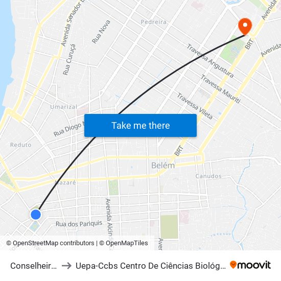 Conselheiro Com Serzedelo to Uepa-Ccbs Centro De Ciências Biológicas E Da Saúde Da Universidade Estadual Do Pará map