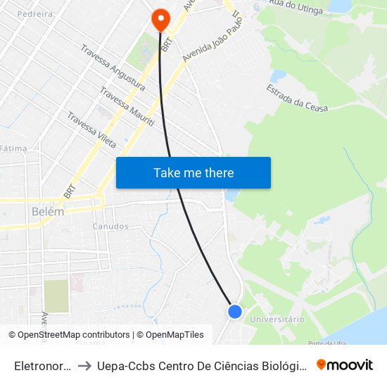Eletronorte | Pct Guamá to Uepa-Ccbs Centro De Ciências Biológicas E Da Saúde Da Universidade Estadual Do Pará map