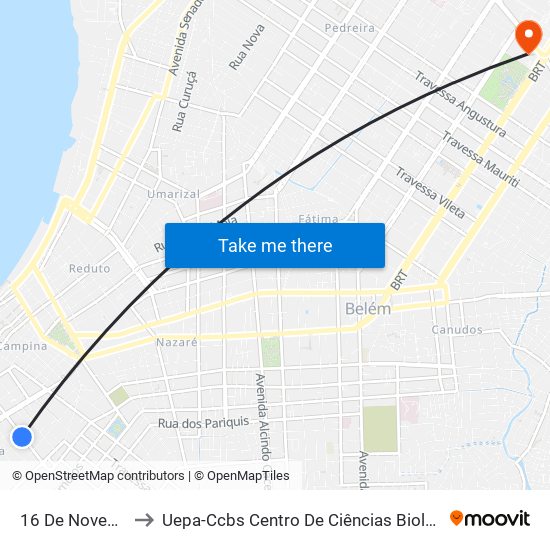 16 De Novembro Com Triunvirato to Uepa-Ccbs Centro De Ciências Biológicas E Da Saúde Da Universidade Estadual Do Pará map