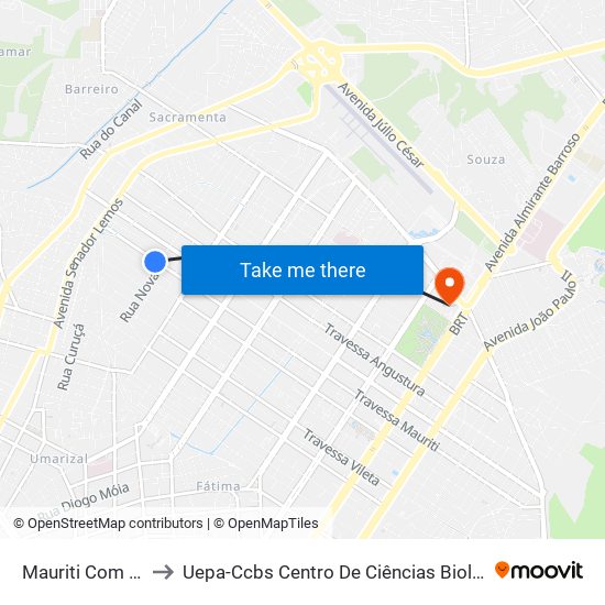 Mauriti Com Rua Nova | Sentido Sul to Uepa-Ccbs Centro De Ciências Biológicas E Da Saúde Da Universidade Estadual Do Pará map