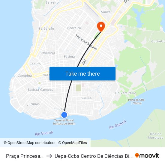 Praça Princesa Isabel | Av. Bernardo Sayão to Uepa-Ccbs Centro De Ciências Biológicas E Da Saúde Da Universidade Estadual Do Pará map