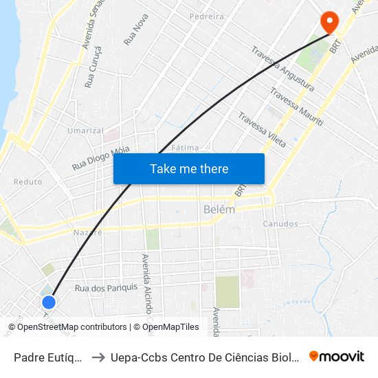 Padre Eutíquio Com Mundurucus to Uepa-Ccbs Centro De Ciências Biológicas E Da Saúde Da Universidade Estadual Do Pará map