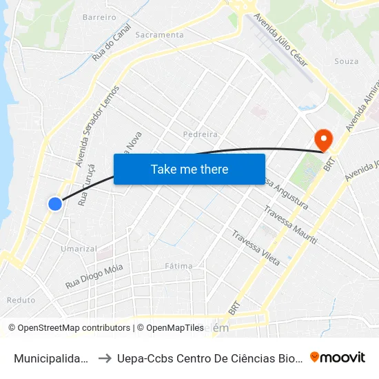 Municipalidade Com Manoel Evaristo to Uepa-Ccbs Centro De Ciências Biológicas E Da Saúde Da Universidade Estadual Do Pará map