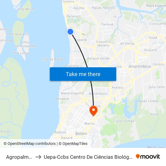 Agropalma | Sentido Norte to Uepa-Ccbs Centro De Ciências Biológicas E Da Saúde Da Universidade Estadual Do Pará map