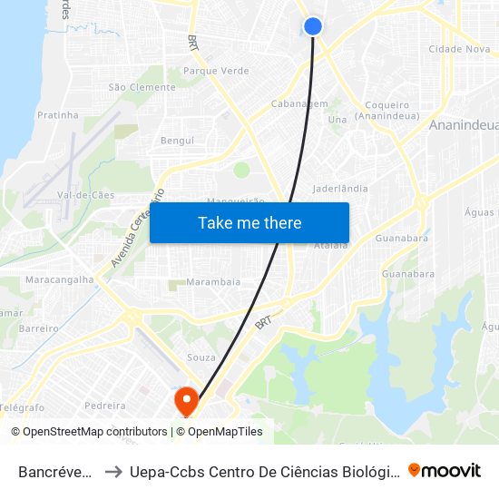 Bancrévea | Sentido Norte to Uepa-Ccbs Centro De Ciências Biológicas E Da Saúde Da Universidade Estadual Do Pará map