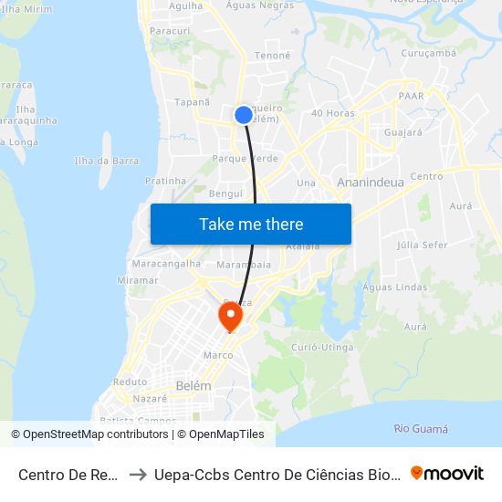 Centro De Recuperação Do Coqueiro to Uepa-Ccbs Centro De Ciências Biológicas E Da Saúde Da Universidade Estadual Do Pará map