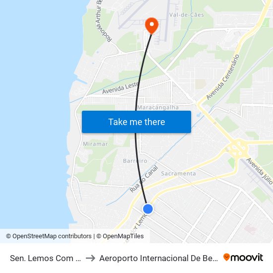 Sen. Lemos Com Angustura to Aeroporto Internacional De Belém Val-De-Cans map