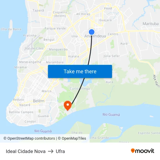 Ideal Cidade Nova to Ufra map