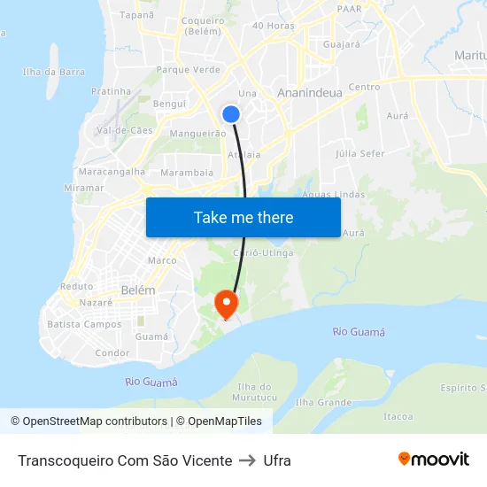 Transcoqueiro Com São Vicente to Ufra map