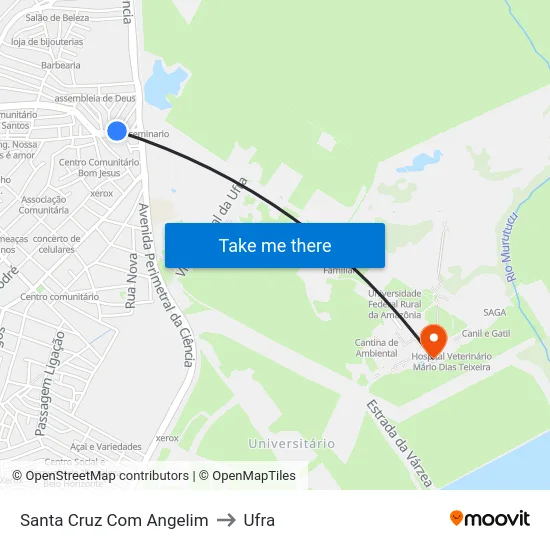 Santa Cruz Com Angelim to Ufra map