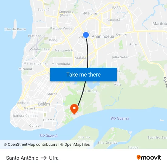 Santo Antônio to Ufra map