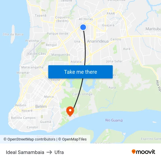 Ideal Samambaia to Ufra map