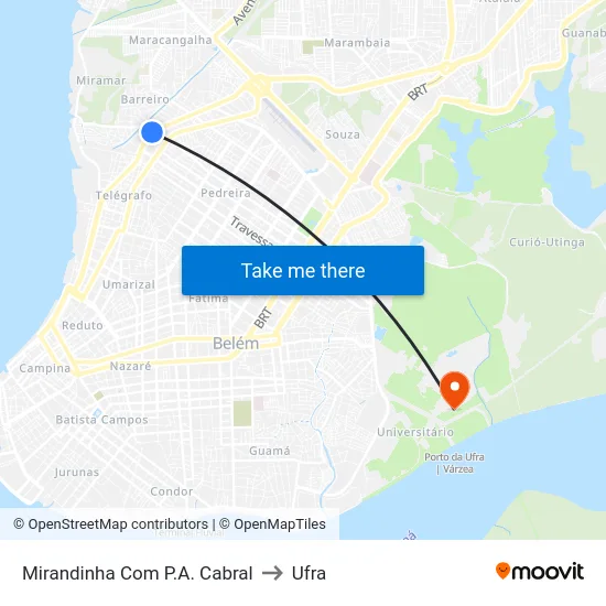 Mirandinha Com P.A. Cabral to Ufra map