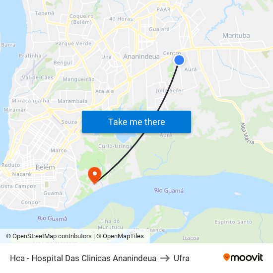 Hca - Hospital Das Clinicas Ananindeua to Ufra map