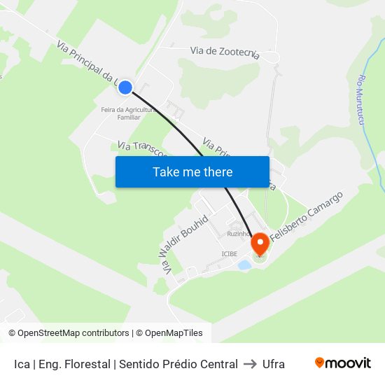 Ica | Eng. Florestal | Sentido Prédio Central to Ufra map