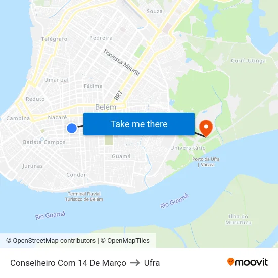 Conselheiro Com 14 De Março to Ufra map