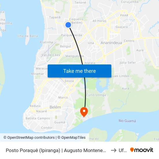 Posto Poraquê (Ipiranga) | Augusto Montenegro to Ufra map