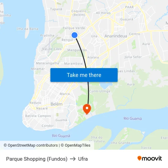 Parque Shopping (Fundos) to Ufra map