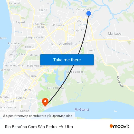 Rio Baraúna Com São Pedro to Ufra map