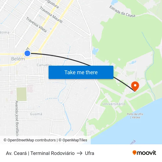 Av. Ceará | Terminal Rodoviário to Ufra map