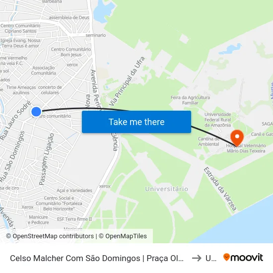 Celso Malcher Com São Domingos | Praça Olavo Bilac to Ufra map