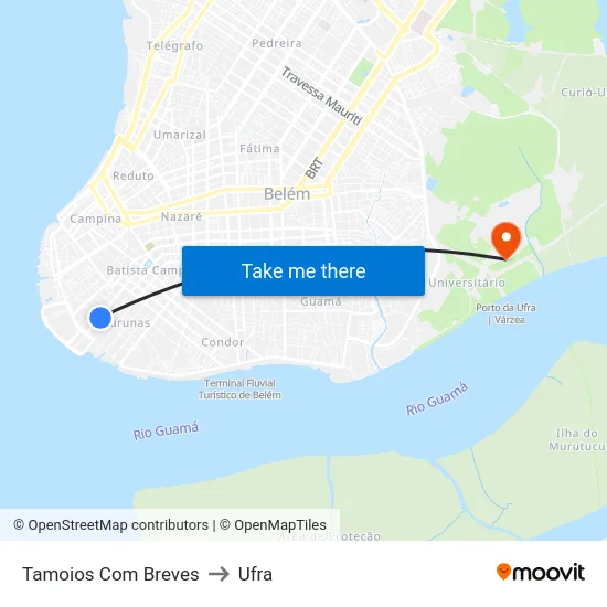 Tamoios Com Breves to Ufra map