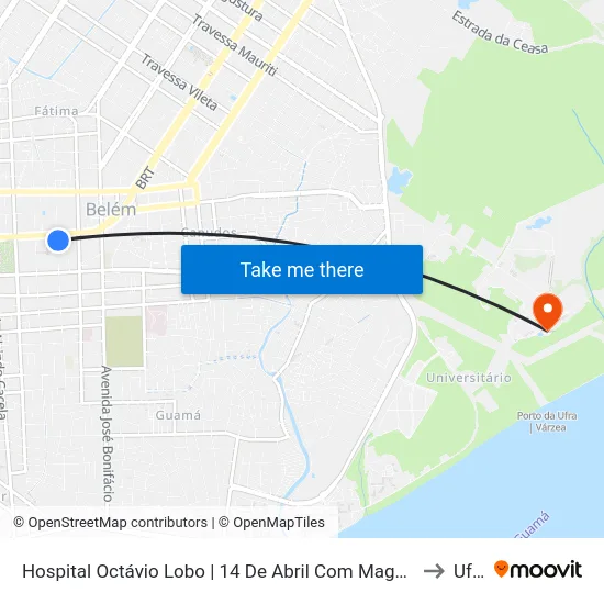 Hospital Octávio Lobo | 14 De Abril Com Magalhães to Ufra map