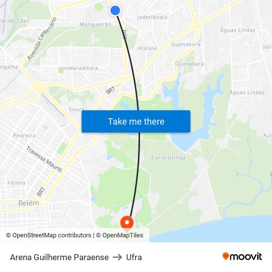 Arena Guilherme Paraense to Ufra map