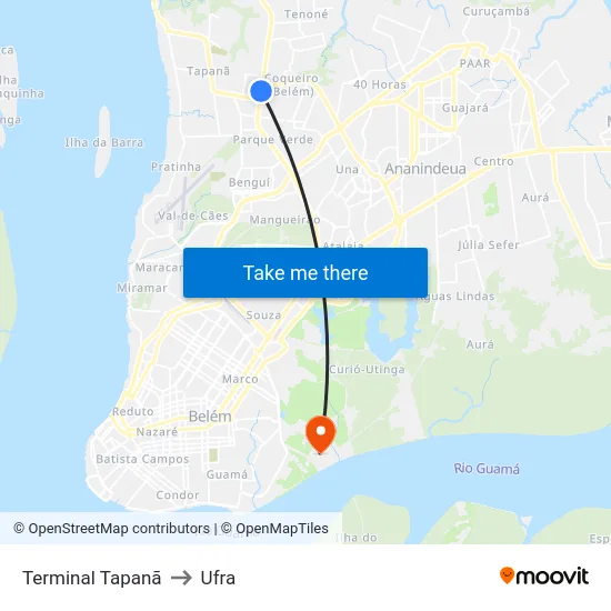 Terminal Tapanã to Ufra map