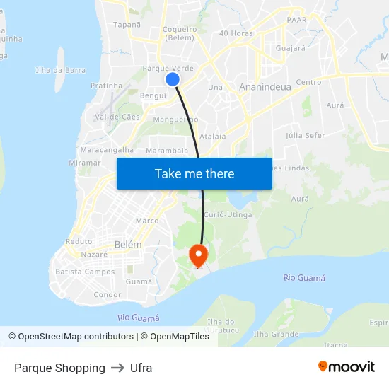 Parque Shopping to Ufra map