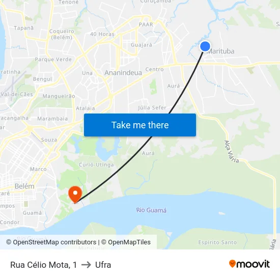 Rua Célio Mota, 1 to Ufra map