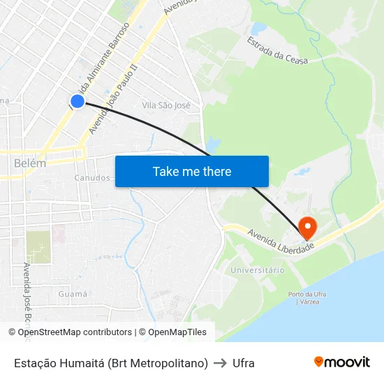 Estação Humaitá (Brt Metropolitano) to Ufra map