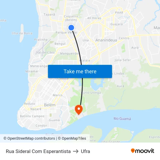 Rua Sideral Com Esperantista to Ufra map
