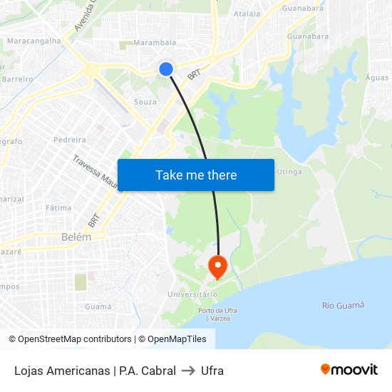 Lojas Americanas | P.A. Cabral to Ufra map