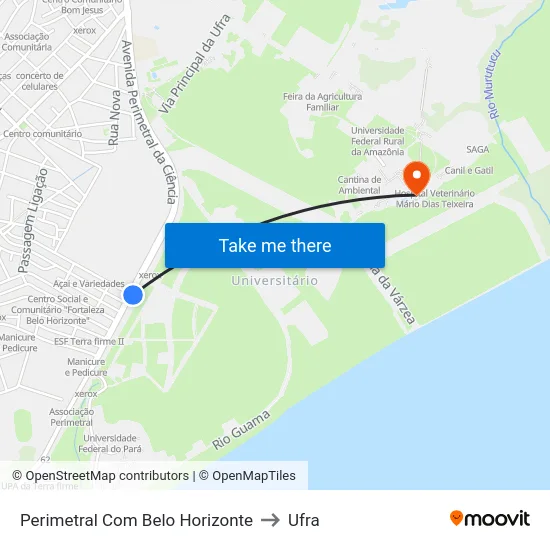 Perimetral Com Belo Horizonte to Ufra map