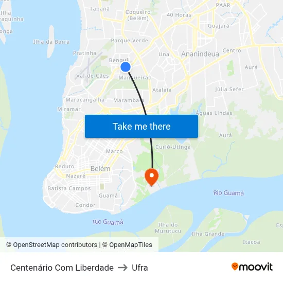 Centenário Com Liberdade to Ufra map