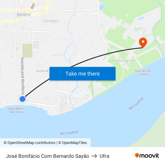 José Bonifácio Com Bernardo Sayão to Ufra map