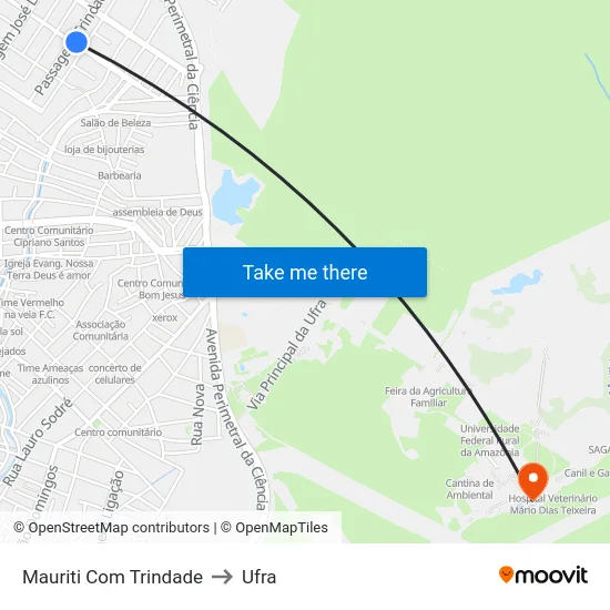 Mauriti Com Trindade to Ufra map