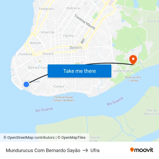 Mundurucus Com Bernardo Sayão to Ufra map