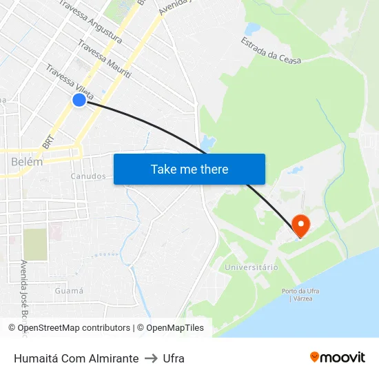 Humaitá Com Almirante to Ufra map