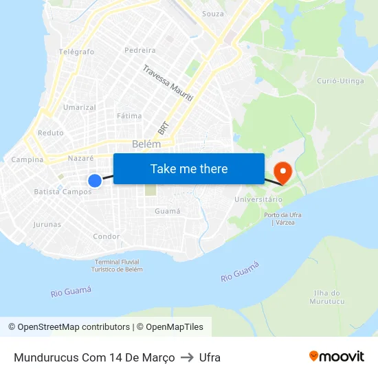 Mundurucus Com 14 De Março to Ufra map