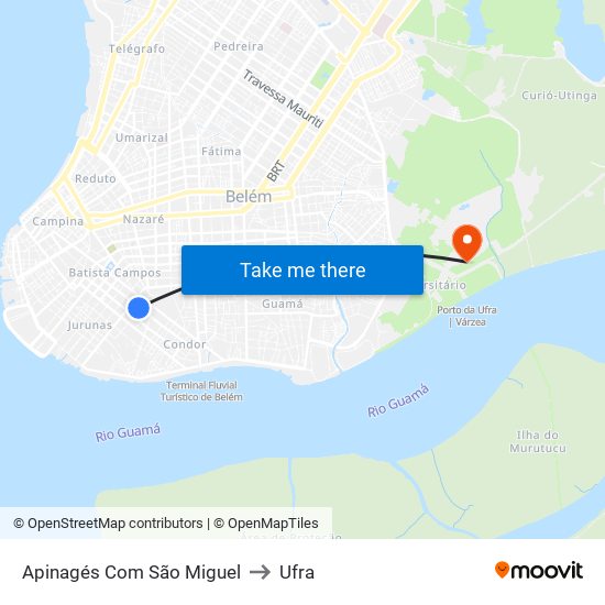 Apinagés Com São Miguel to Ufra map