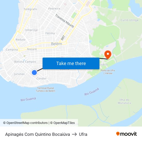 Apinagés Com Quintino Bocaiúva to Ufra map